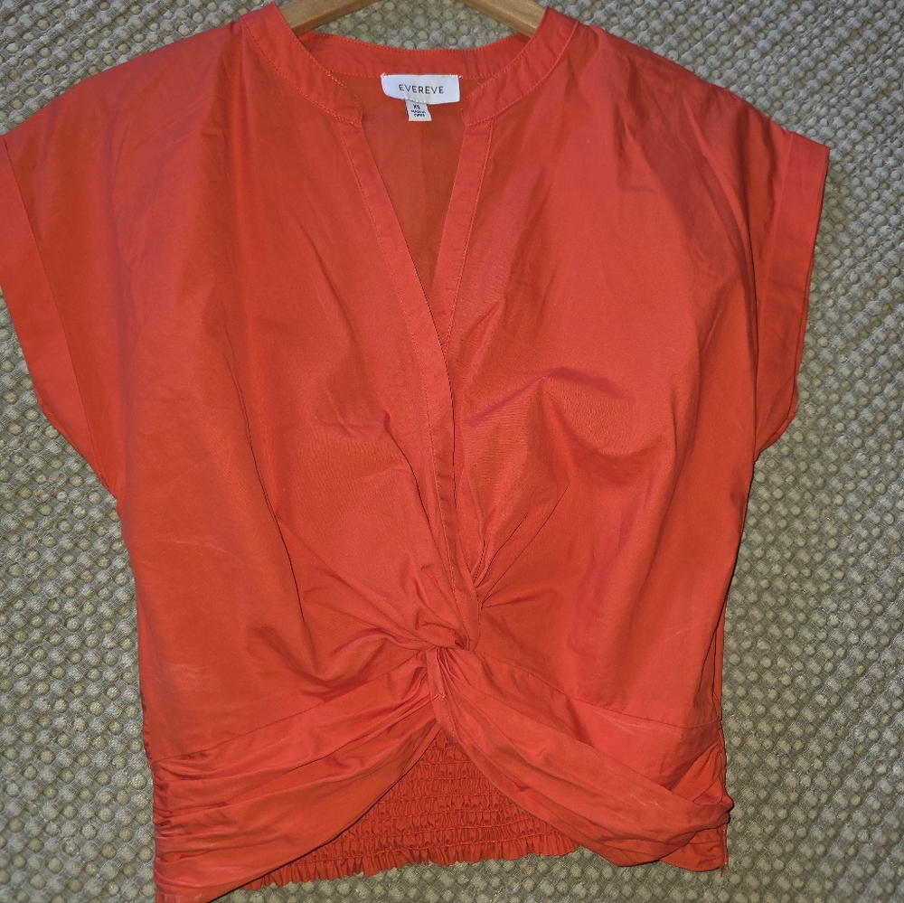Evereve Red/Orange Short Sleeve Cotton Top Size XS